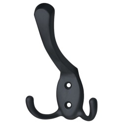 Frakk- og hattekrok m/ to kroker i matt svart sinklegering