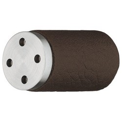 Knopgreb, brunt læder, rustfri stål, Ø15 mm
