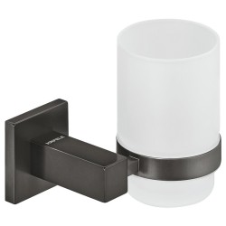 Moderne tandbørsteholder i grafit sort messing med satinfrost glas